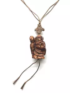 Largo Asiático Tallado Madera Buda Colgante sobre Cuerda de Seda Anudada con Borlas - Imagen 1 de 11