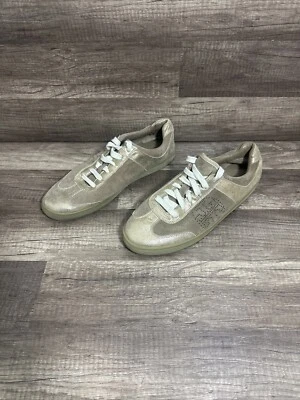 Zapatilla deportiva Tory Burch Mitch beige dorado gamuza cuero metálico para mujer talla 11 M Foto 1 de 4