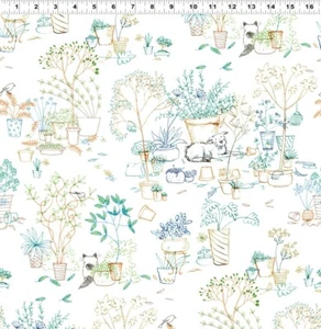 Fat Quarter Clothworks What Friends Are For Linework Garden 100% Cotton Fabric - Picture 1 of 4