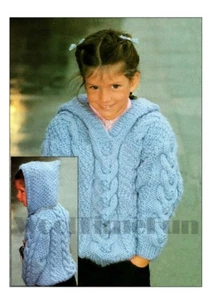 Knitting Pattern Girl's/Childs Aran/Cable Sweater with Hood. 24-33 Inch Chest. - Picture 1 of 1