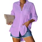 Women's Casual Irregular Hem Loose Buttoned Shirt Long Sleeved Blouse Top