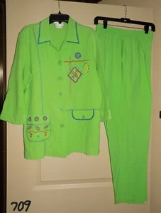 Nancy Bolan City Girl Pant/Shirt Set Apple Green Size Med. Women's - Picture 1 of 13