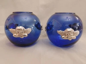 Two beautiful decorative candle holders glass and silver plated - Picture 1 of 8