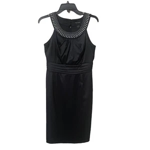 WHBM Formal Knee-Length Sleeveless Black Dress Size 4 Pearl Beaded Neckline - Picture 1 of 6