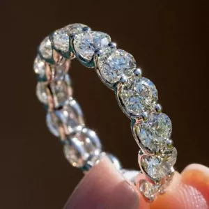 4.25ctw Round Cut Moissanite Bridal Wedding Eternity Band 14K White Gold Plated - Picture 1 of 9