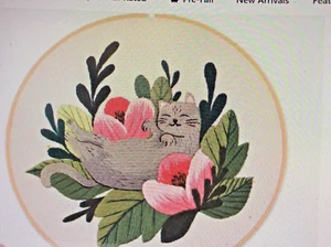 Schelmische Katze Stickpackung für Anfänger Katze, Pflanze, Blumen - Bild 1 von 1