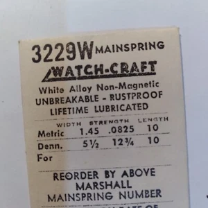 Watch-Craft 3229W 1.45 X .0825  X 10  Mainspring White Alloy. B40 - Picture 1 of 1