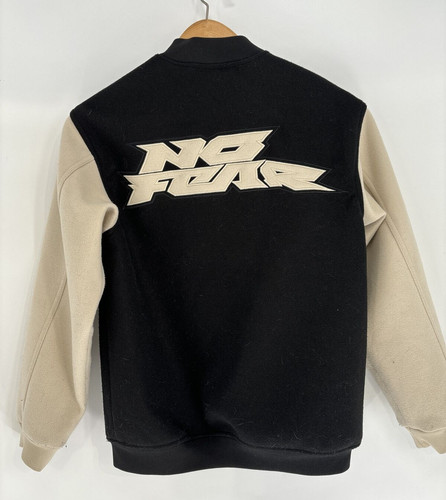 OFF WHITE Giacca Bomber H&M No Fear Collab Nero Off Bianco Varsity Bottoni Uomo Taglia XXS