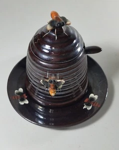 Honey Pot Bee Hive Lusterware Honey Dishes Sugar Bowl Dipper Jar Pottery - Picture 1 of 13