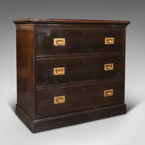 Antique Campaign Chest of Drawers, Teak, Lowboy, Brass, Victorian, Circa 1880 Cover