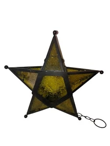 Vintage grün Buntglas hängend STERN Teelicht Kerzenhalter Spaß - Bild 1 von 8