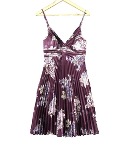 Review dress size 10 purple floral satin pleated skirt | race carnival party - Picture 1 of 21