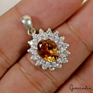 3,18 g gelber Citrin Edelstein handgefertigt 925 Sterlingsilber Schmuck Anhänger Größe 1" - Bild 1 von 7