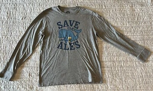 Life is Good Save The Ales Crusher T-Shirt Men's Size MED Long Sleeve Whale Gray - Picture 1 of 7