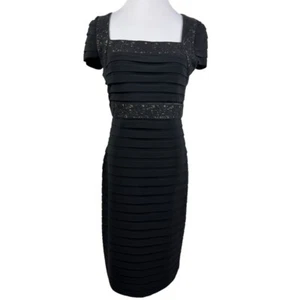 Saks Fifth Avenue Black Label Black Ribbed Tiered Layered Sheath Dress Women's 8 - Picture 1 of 11