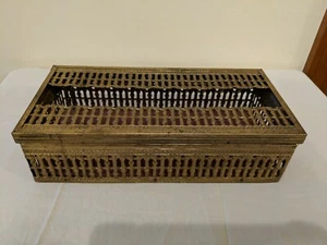 VTG Brass Palm Trees Rope Rectangular Tissue Box Cover Holder Hollywood Regent - Picture 1 of 10