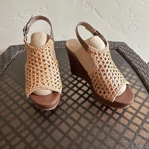 Jellypop Women's Woven Wedge Open Toe Sling Back Sandals Brown Size 5.5M - Picture 1 of 10