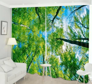 Nature Landscape Blue Sky Green Trees 3D Window Curtains Blockout Drapes Fabric - Picture 1 of 11