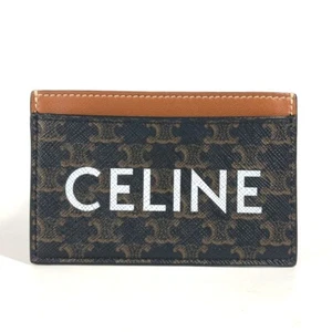 CELINE Logo Triomphe Business Card Holder Pass Case Card Case Canvas Brown - Picture 1 of 10