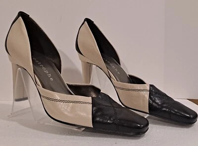 Апостроф черный слоновой кости Argyle печати искусственной кожи квадратный носок блок каблуки размер 8 М - Изображение 1 из 4