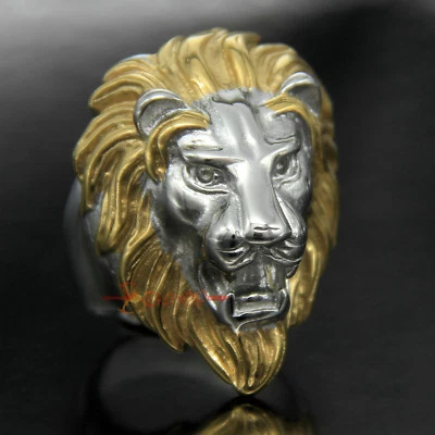 Men's Huge Gold Silver Lion 316L Stainless Steel Biker Ring King Of Animal Head - Image 1 of 4
