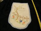 53 Vtg Flowers Fence Table Dresser Chair Cloth Topper Hand Crochet Embroidery