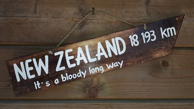 ULURU 40cm Holzschild Zaunlatte Garten Neuseeland New Zealand Hinweis Schild