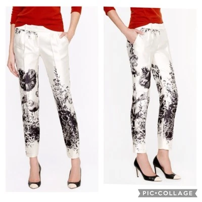 J. Pantalones Pantalones CREW Collection Café Capris Floral Seda Talla 6 Foto 1 de 4