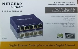 NEW GS105 NETGEAR PROSAFE 5 PORT GIGABIT DESKTOP SWITCH ETHERNET PLUG N PLAY - Picture 1 of 4