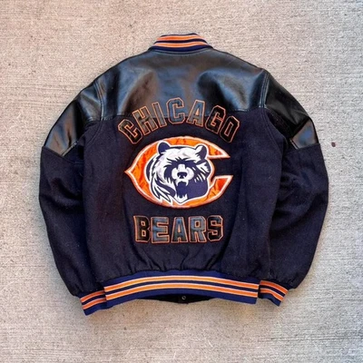 Chaqueta Universitaria Bombardero Forrada con Edredón de Lana y Cuero de los Chicago Bears NFL Talla Mediana Foto 1 de 4