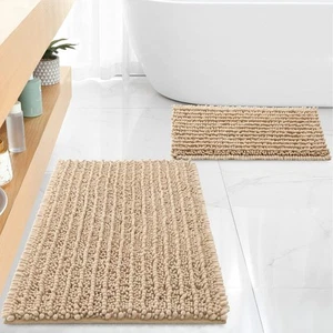 Luxury Chenille Beige Bathroom Rugs Bath Mats Sets, Extra Soft and Absorbent ... - Picture 1 of 6