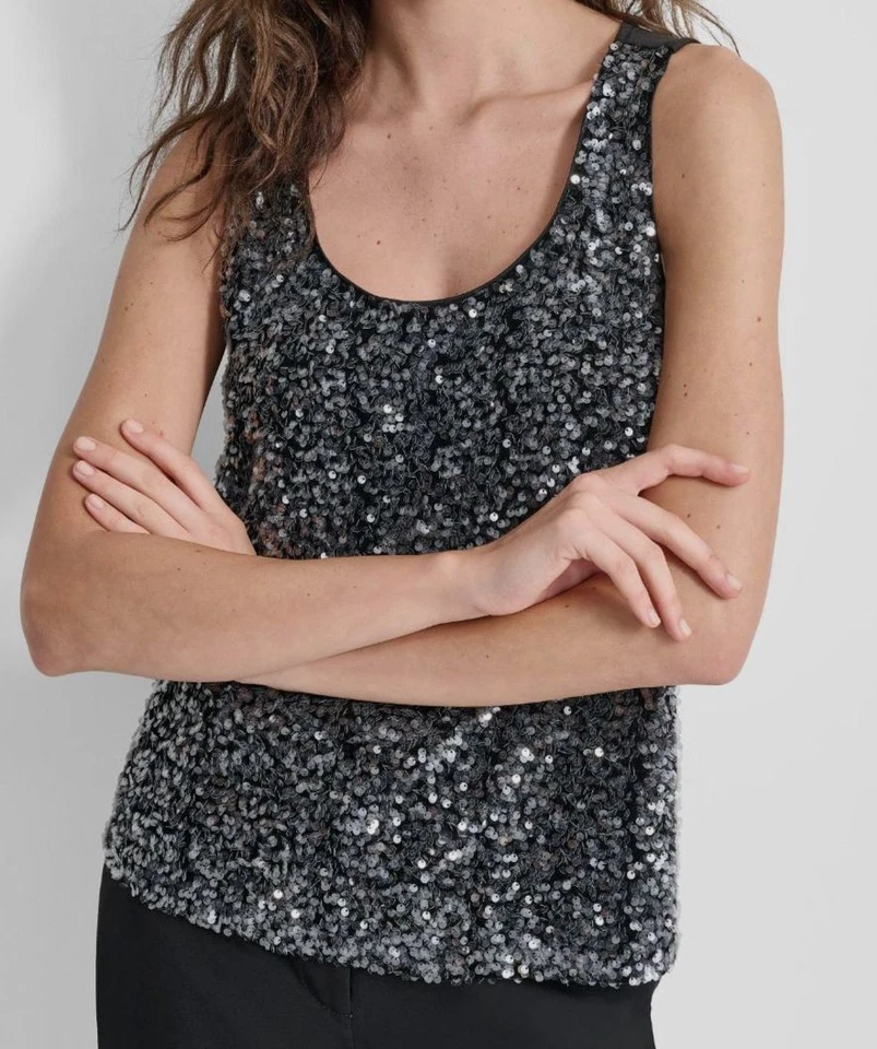 DKNY Women's Black Sequin Sleeveless Tank Top Size M