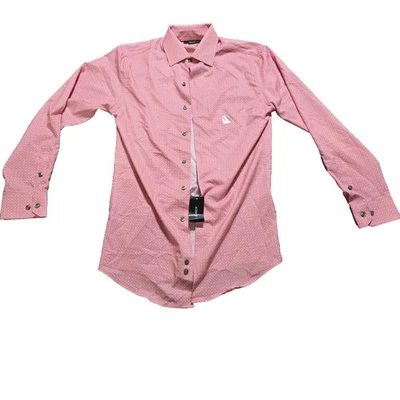 Alfani Dress Shirt Men's 14-14 1/2 32 33 Slim 4-Way Stretch Medallion Pink - Image 1 of 4