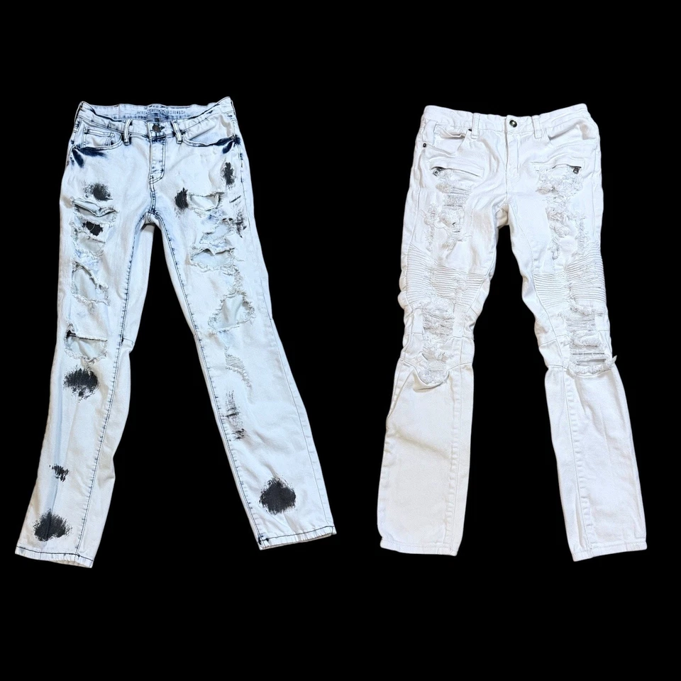 Rue 21 Jeans Bundle Mens Blue Acid Wash 30/32 White Moto S/30 Rave Skater - Image 1 of 4