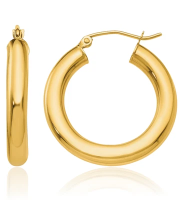 18K Solid Yellow Gold Round Medium Hoop Earrings - Image 1 of 4