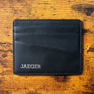 Leather Card Holder Wallet Black NEW JAEGER - Picture 1 of 2
