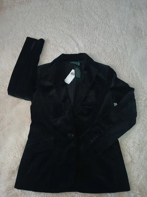 Lauren Ralph Lauren Corduroy Blazer Black Jacket Crest Logo Womens Size 6 - Image 1 of 4