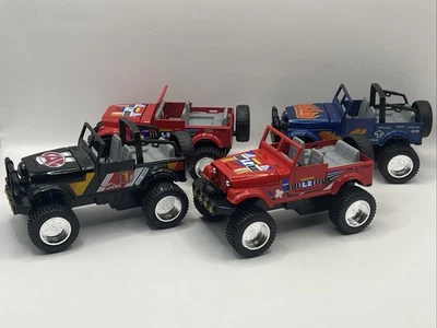 Sunnyside Superior Toys Pullback Friction Jeep CJ, Black & Blue & Red Lot Of (4) - Image 1 of 4