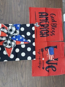 Set of 3 Patriotic Pillow Covers 18x18 USA Bow Love God Bless America Decor NEW - Picture 1 of 4