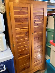 Antique Two-Door Knotty Pine, Tall Vintage Cabinet, Storage Cabinet, Two Shelves - Picture 1 of 13
