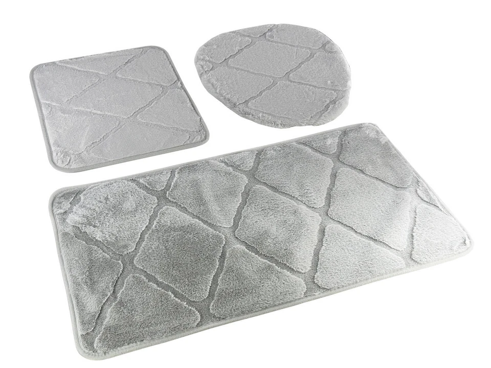 3 Tlg. Set Badematte Badteppich Badvorleger Grau Grün Blau Schwarz Beige Cremig - Bild 1 von 1