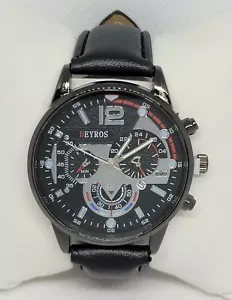 Mens Deyros Fashion Casual Classic Black Tone Silver Dial Date Analog Watch E2 - Picture 1 of 8