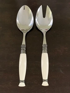 Vietri Salad Serving Spoon Set Dolce Vita Italy Ivory 18/10 Stainless Vtg Ret. - Picture 1 of 13