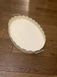 Vintage 2008 Laura Ashley Decorative Enamel Cream Blue Pierced Oval Serving Tray - Picture 1 of 20