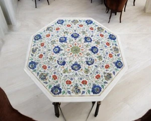 30" White Octagon Marble Center Sofa Coffee Table Multi Precious Stone Home Deco - Picture 1 of 11