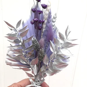 Lilac and Silver Medium Palm Spear CAKE TOPPER with Dried Flower Spray Blooms - Picture 1 of 10