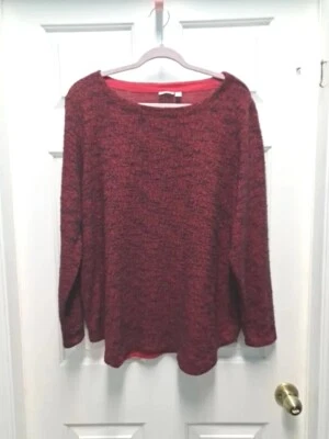 Woman's Top 2X Cranberry Marled Sweater with Zip Sides Croft and Barrow  - Image 1 of 4