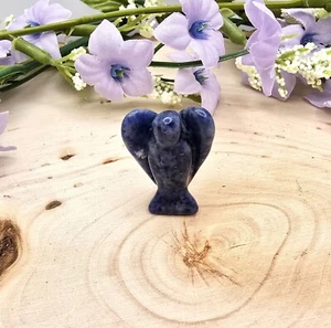 1 in x .75 in Natural Sodalite Crystal Angel, Hand Carved Pocket Angel / Healing - Picture 1 of 11