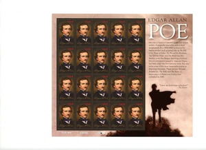 2008 - Edgar Allan Poe 42 cents Twenty Self-adhesive Stamps - Sheet - Brand New - Picture 1 of 2