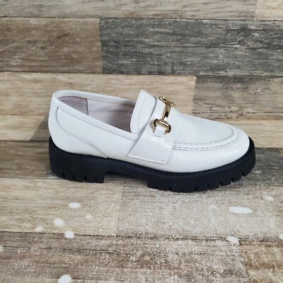 Zapatos sin cordones Steve Madden Lando para mujer con plataforma talla 8,5 M de cuero blanco Foto 1 de 4